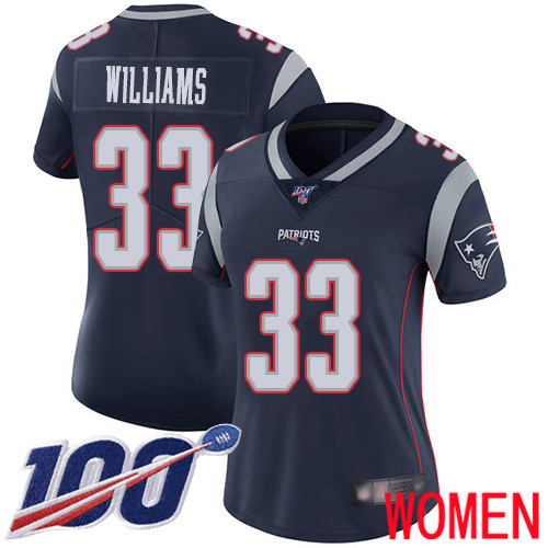 New England Patriots Football #33 100th Limited Navy Blue Women Joejuan Williams Home NFL Jersey